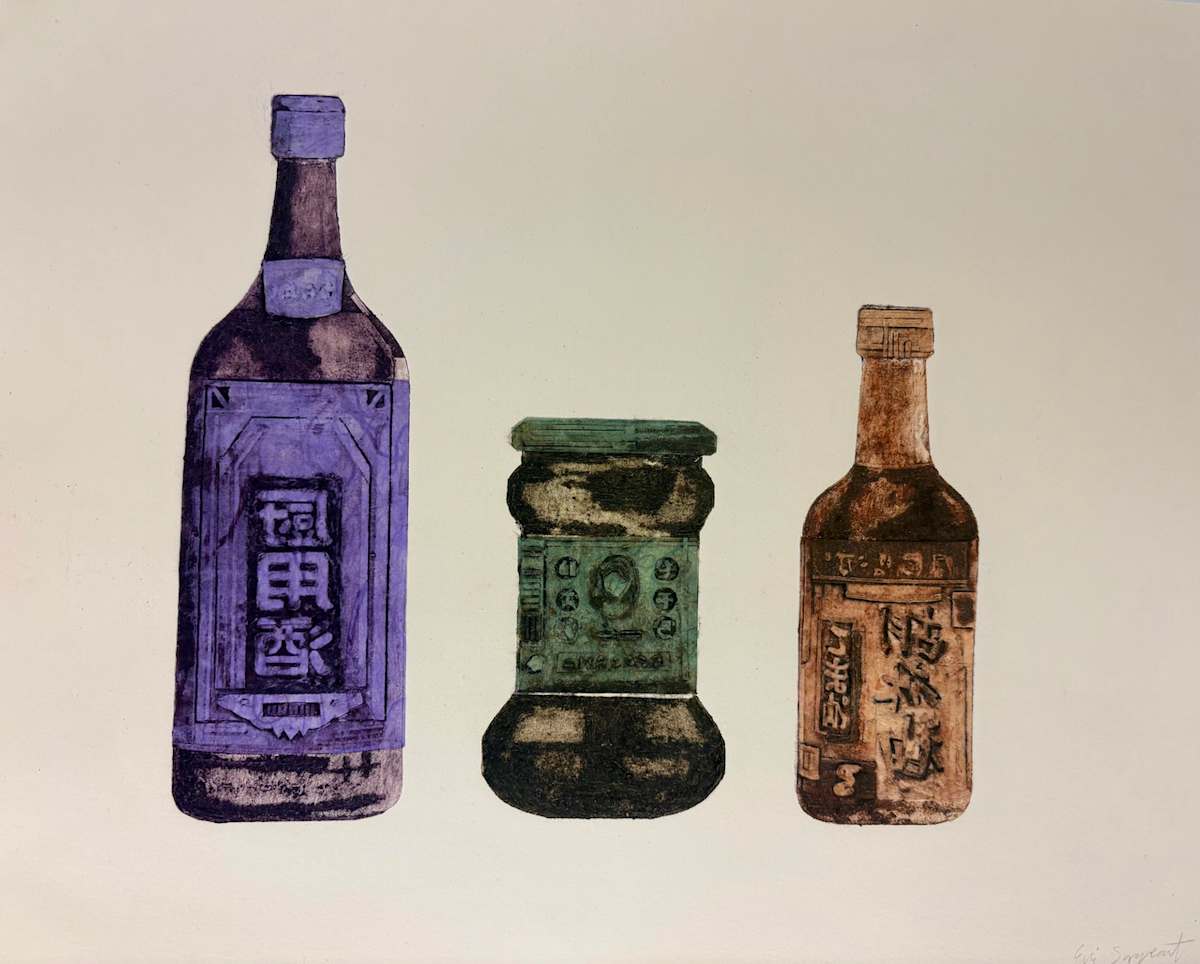 Chine-collé Bottles by Evi Sargeant, Image 1.