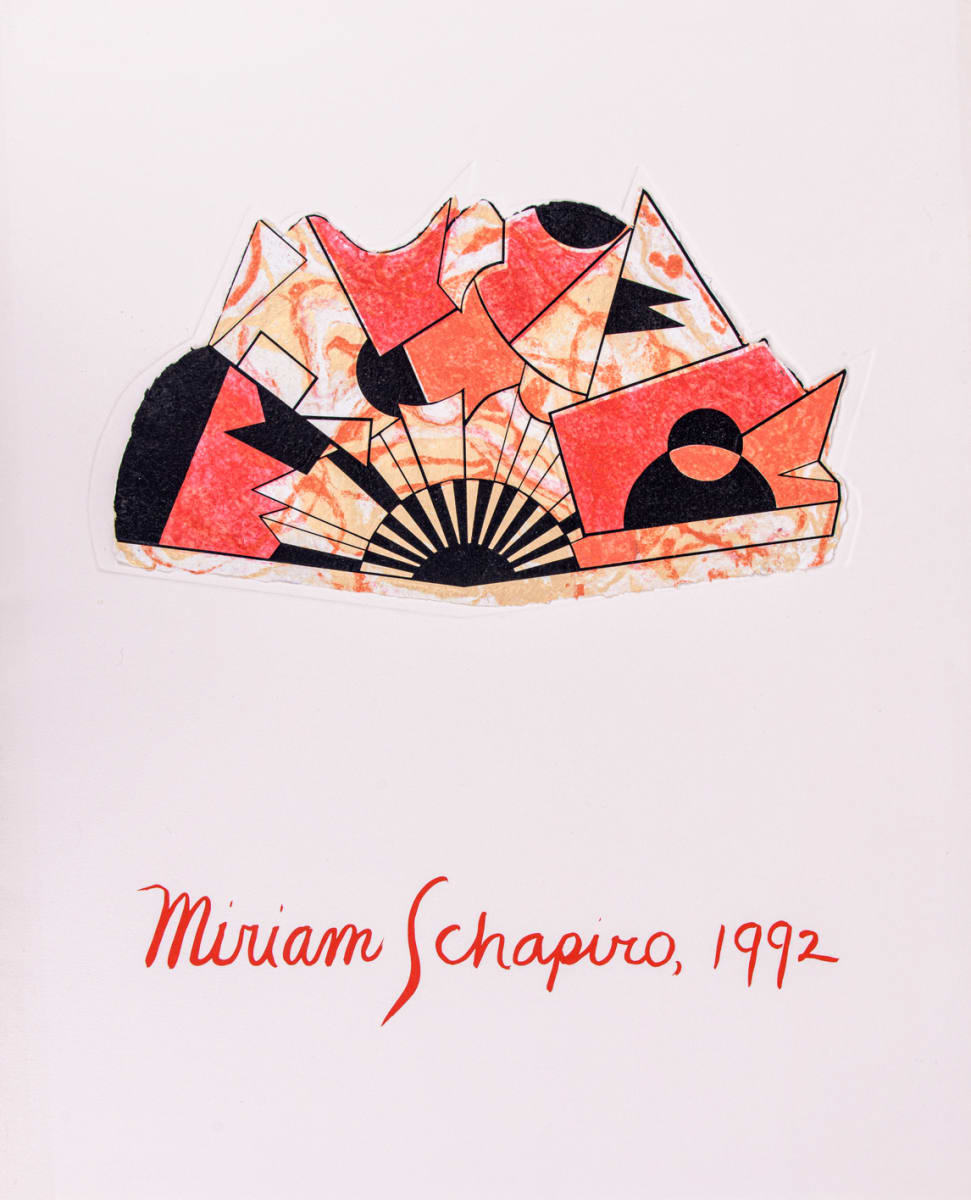 Delaunay, Goncharova, Popova and Me (Portfolio) by Miriam Schapiro  Image: Portfolio cover (Note: the fan is considered the "Me" piece of the portfolio)