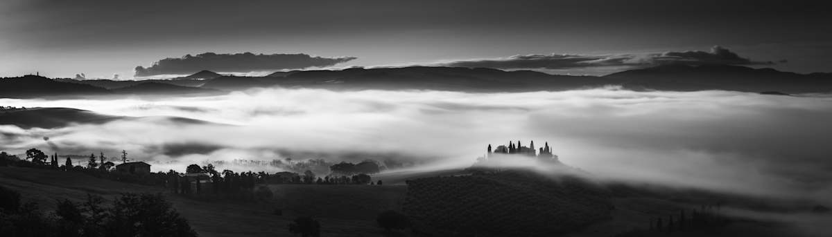 Tuscany - Morning Fog Panorama by Juan Matorras 
