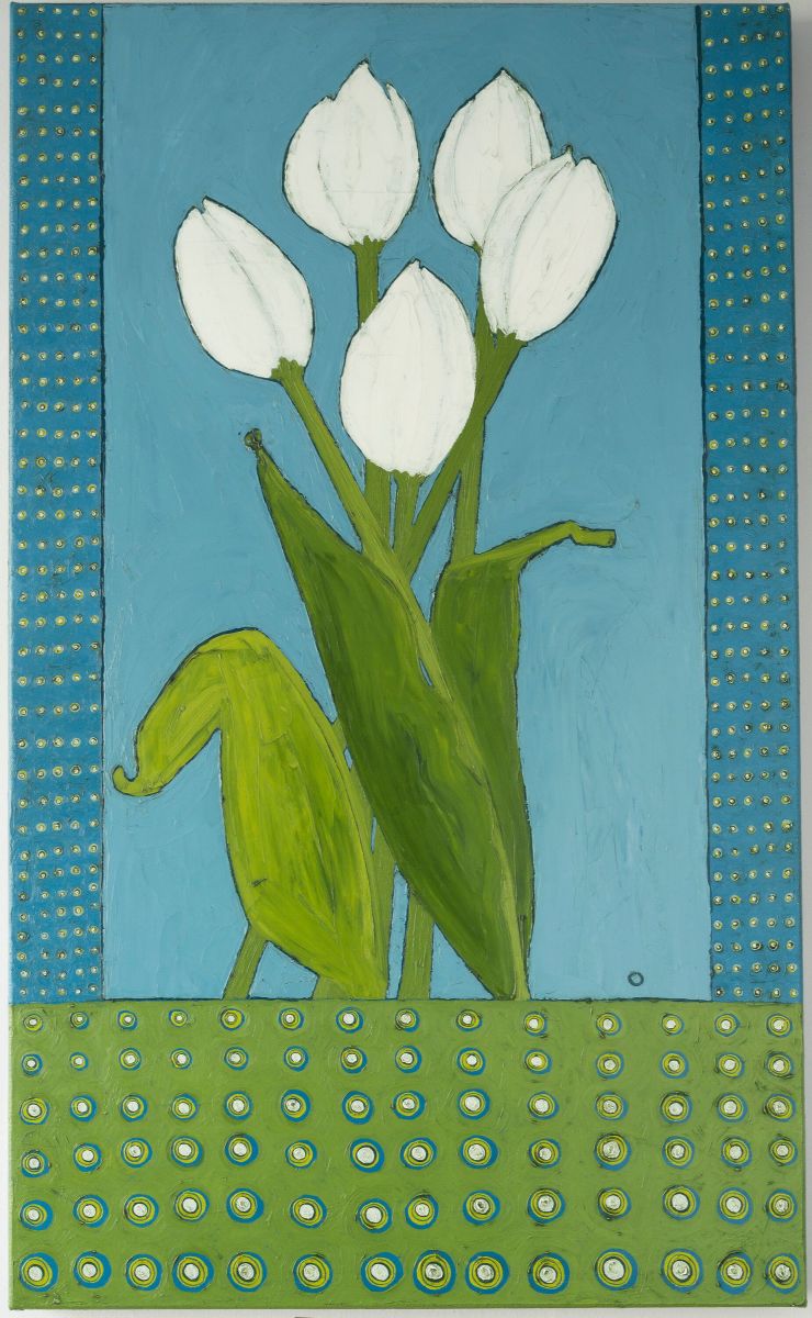 White Tulips with Polka Dots by Karen Tusinski 