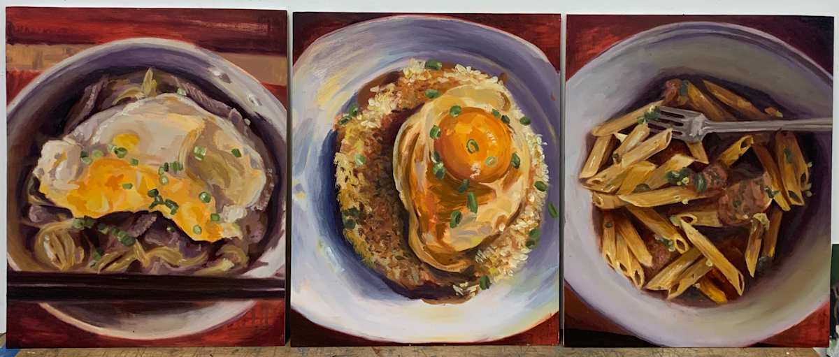 College Cooking by Isabelle "Belle" Chau  Image: Oil Painting Triptych