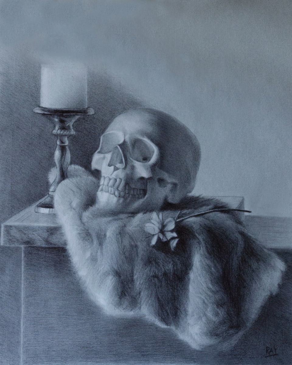 Still Life Waiting by Alan Douglas Ray  Image: "Still Life Waiting", 20" x 16", graphite and white chalk 
