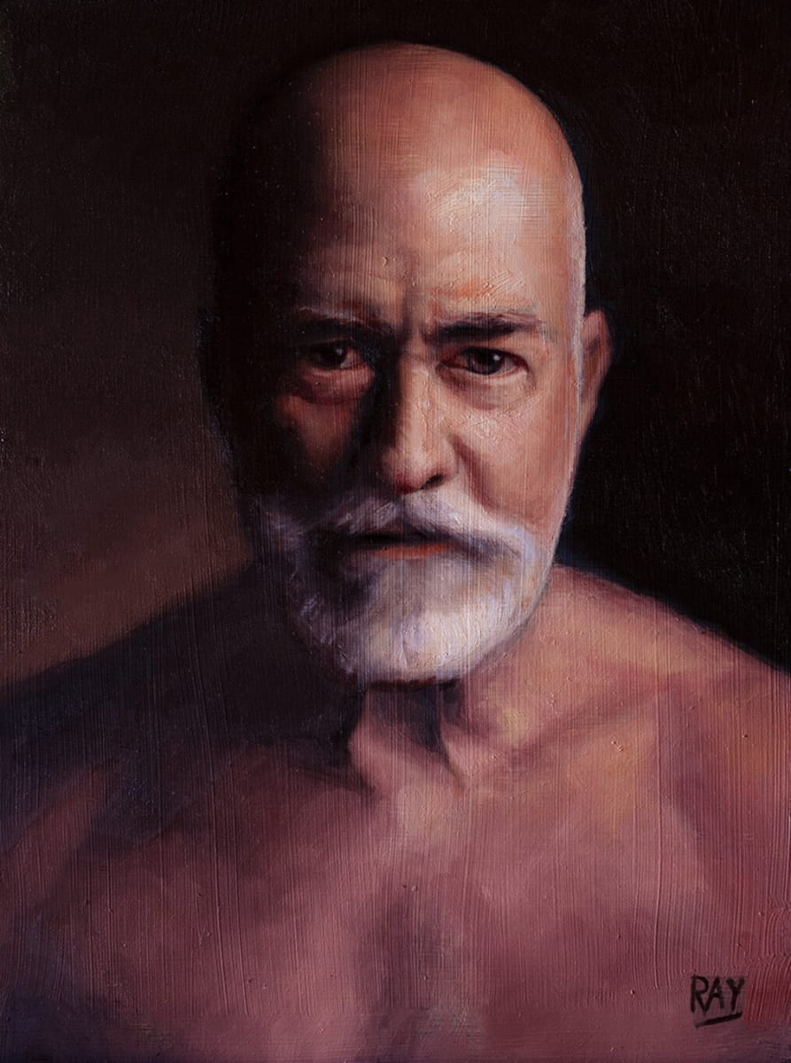 Zeus (Portrait of Ralph Bruneau) by Alan Douglas Ray  Image: Alan Douglas Ray, AFCA, @alandouglasray, "Zeus", 12" x 9", oil on panel, $1080.