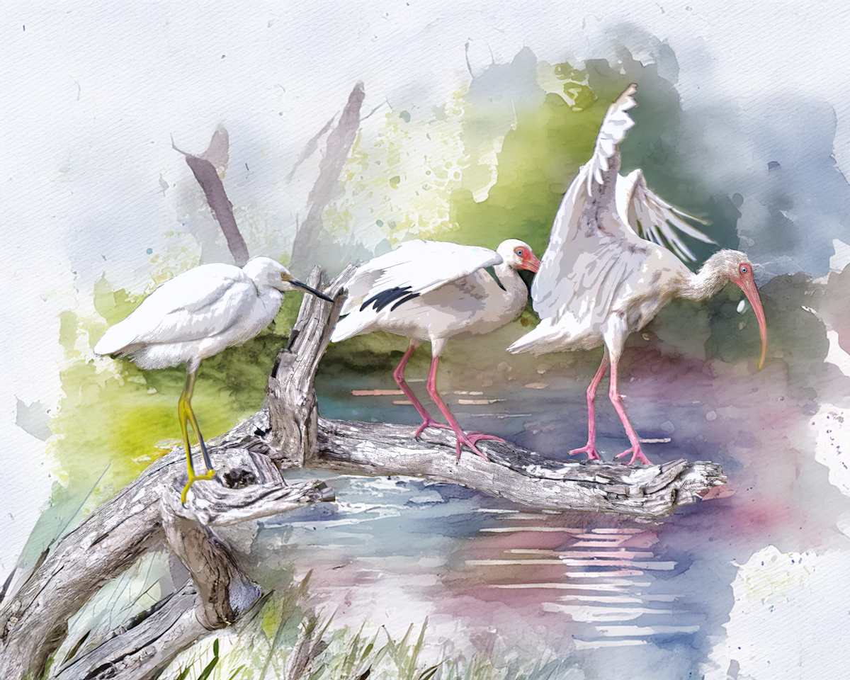 Dancing Ibis and Egrets by David Whited, Image 1.