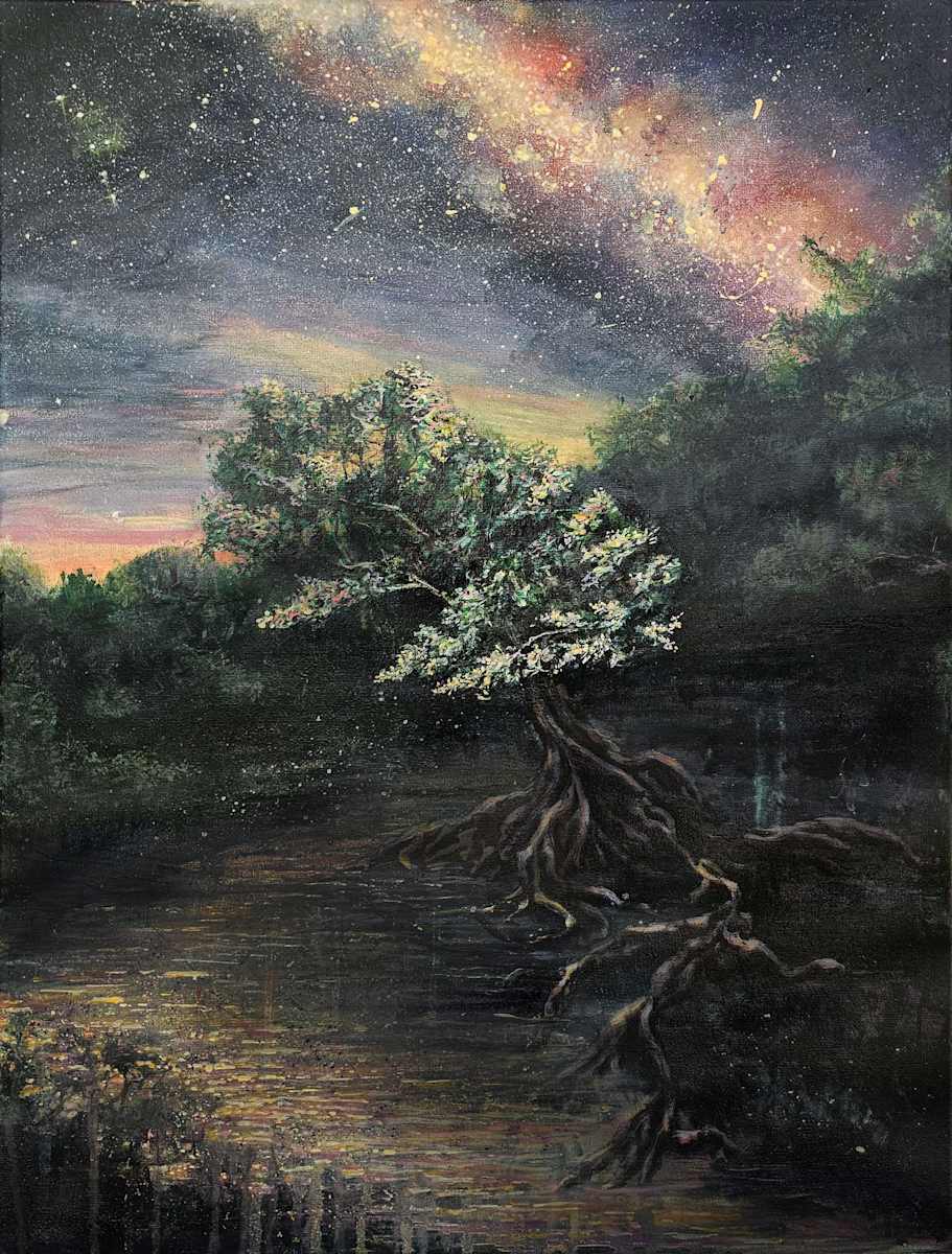 Ceiba by Tashina Marie  Image: In Mayan mythology, the ceiba tree is the tree of life. Its roots reach down deep into the primal waters and levels of Hell. Its branching canopy reaches up and out into the vast stretches of the levels of heaven. Between the two, the trunk holds the lands of mortal life.