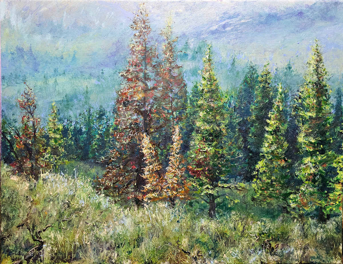 Resilience by Tashina Marie  Image: Burnt trees from an old fire stand tall amid a lush, thriving forest. They stand as a testament to the beauty of the scars that come with a well lived life.