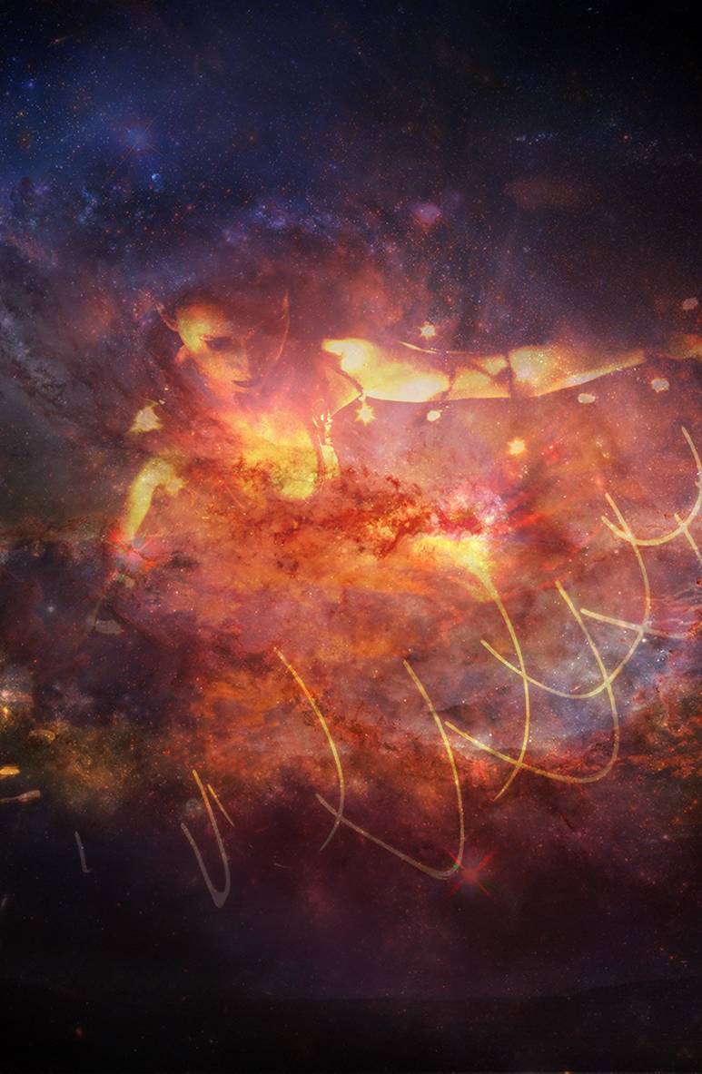 She Who Burns The Veil by Tashina Marie  Image: She rises from within the storm of stars—not as a figure, but as force.
 Her body is made of ember and echo, her face carved in memory and fire.
 She does not illuminate the way, nor weave the stars into song.
 She burns through illusion.
Her presence is not gentle—it is searing.
 She is the flame that clears the forgetting.
A truth-teller cloaked in chaos, she does not come to comfort. She comes to awaken.
In every age, there are those who carry the fire—
 Who walk into the dark not to escape it, but to see clearly.
 Who strip away illusion, sever old spells, and call the soul back to itself.
She is one of them.
 She is the one who sets the falsehoods ablaze.
 The one who burns through silence, denial, and forgetting—so that something truer may rise.
Her story echoes through many names and none:
 Pele, the island-maker.
 Kali, the liberator.
 The Phoenix, the Crone, the flame within the sacred forge.
 She is also the unnamed ones—the ancestral women who whispered their names into the fire, daring to be remade.
This is not destruction for its own sake.
 This is alchemy.
 This is the holy blaze of becoming.
She is the fire that does not consume, but reveals.
 She is the light that blinds only so you can see.
She who burns the veil reminds us:
 What cannot withstand the fire was never truth to begin with.