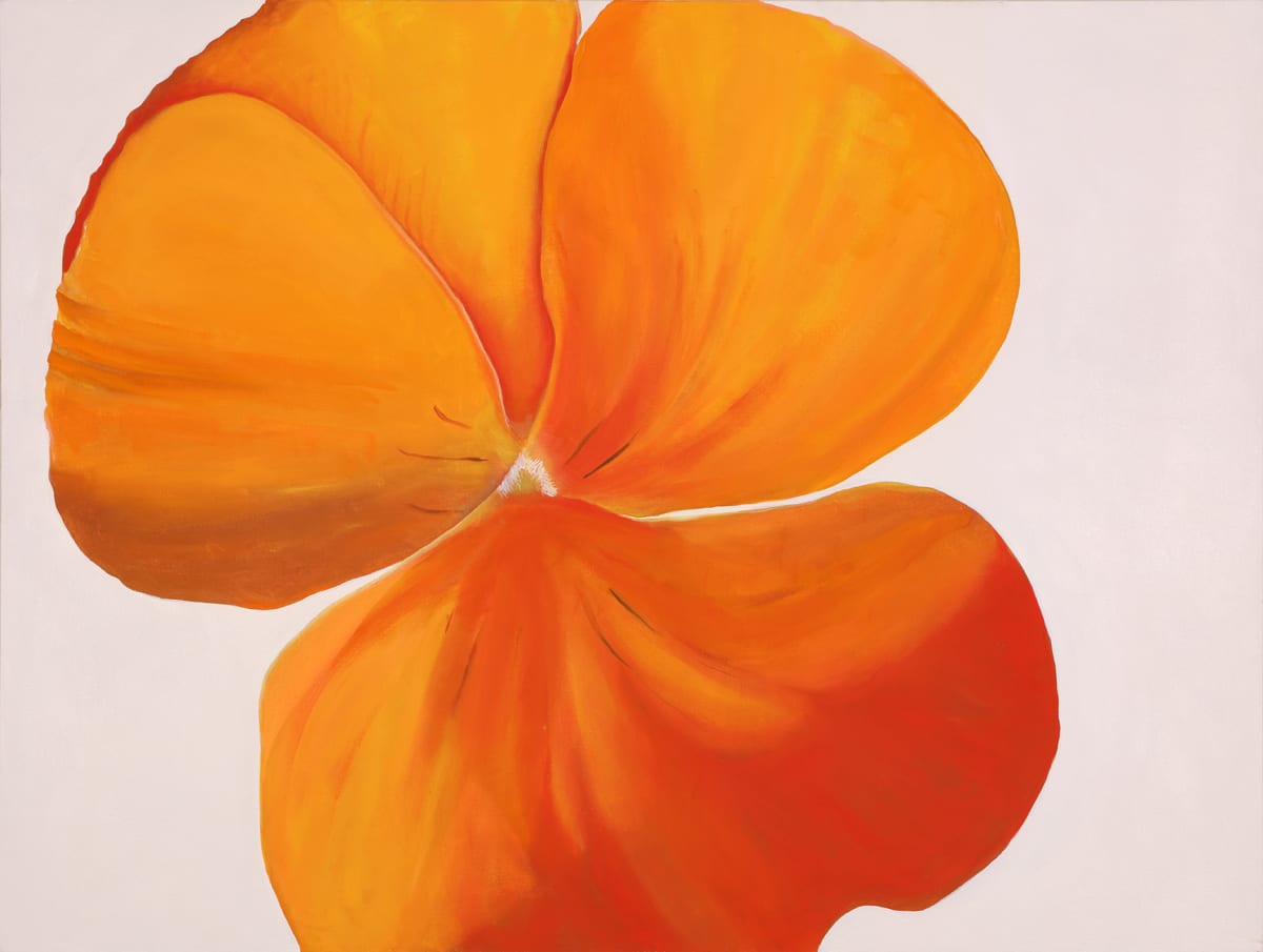 "Pansy #3" by Steven McHugh  Image: Introducing "Pansy #3," an original oil painting on canvas by the talented artist Steven McHugh. This beautiful abstract artwork features a vibrant orange color palette that captures the essence of a blooming pansy flower. Measuring 48" x 36" and 2.5" deep, this unframed canvas is a statement piece that will add a pop of color to any room. Steven McHugh was inspired to create this masterpiece during a relaxing breakfast with his wife, making it a truly special piece of art. Add "Pansy #3" to your collection today and enjoy its beauty for years to come.