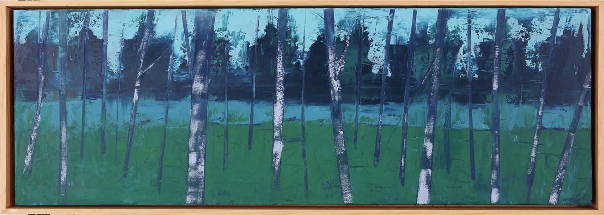 "Moon Light" by Steven McHugh  Image: Original mixed media abstract oil painting by Stevenjohn McHugh. Mixed media with oil stick, marker, oil, graphite, charcoal and cold wax on Arches oil paper glued on wood panel with PH balance glue. Side of wood cradle (solid wood) is painted clear coated vanished. Signed on front and back. Framed in clear vanished frame.