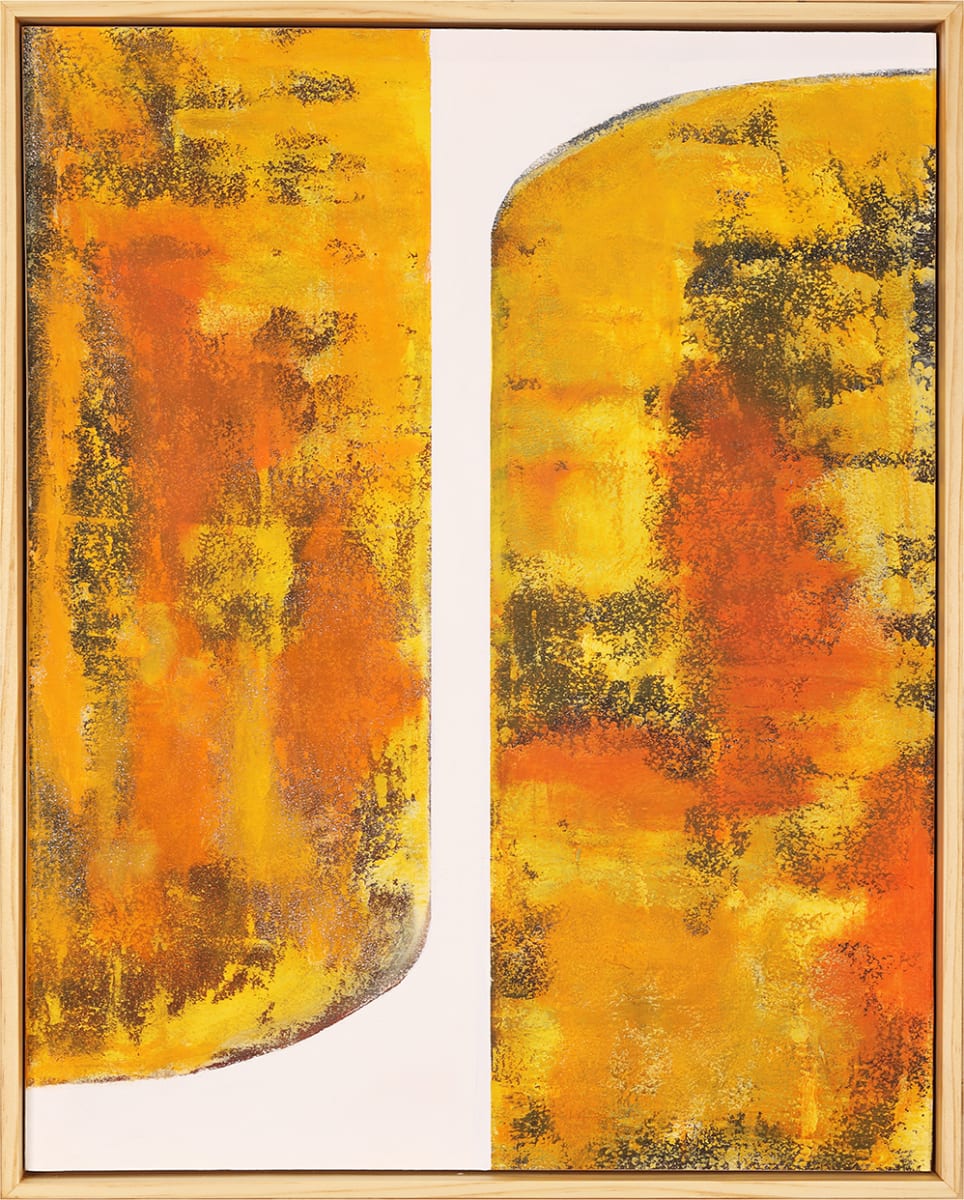 "Yellow Bars #2" by Steven McHugh  Image: Overall image of "Yellow Bars #2" is  a captivating mixed media painting that is sure to make a statement in any room. Measuring 20" x 16", this bold and vibrant piece features stunning shades of yellow and orange that will bring a burst of energy to your home or office. The painting is beautifully framed in a sleek gallery floating wood frame, adding a touch of modern elegance to the artwork. This original piece is the perfect addition to any art collection or the ideal focal point for a room in need of a pop of color. Add a touch of warmth and vibrancy to your space with "Yellow Bars #2". Painting with frame is 20.5" x 16.25".
Sales tax and shipping is added after purchase.