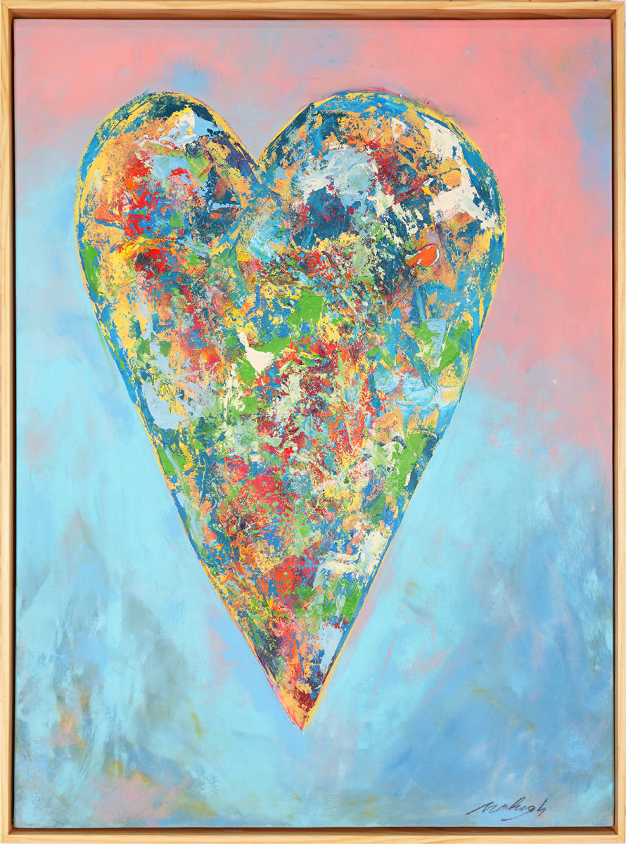 "My Love For You" by Steven McHugh  Image: Make a bold and passionate statement with "My Love For You," an original painting that is sure to captivate any observer. The intricate patterns and bold strokes of vibrant teal and mixed media come together to evoke a deep sense of emotion and introspection. Each patch of color tells a unique story, making this piece a thought-provoking addition to any space. With its textured and unique design, "My Love For You" is the perfect piece to add a touch of artistic flair to your home or office. This one-of-a-kind painting is a true expression of love and artistry, and is sure to leave a lasting impression on anyone who gazes upon it.

Painting has been created with layers of paint, which has then been reduced back to create this unique textures.  Measures 30.25" tall and 22.75" wide, framed with custom locally made gallery floating frame.