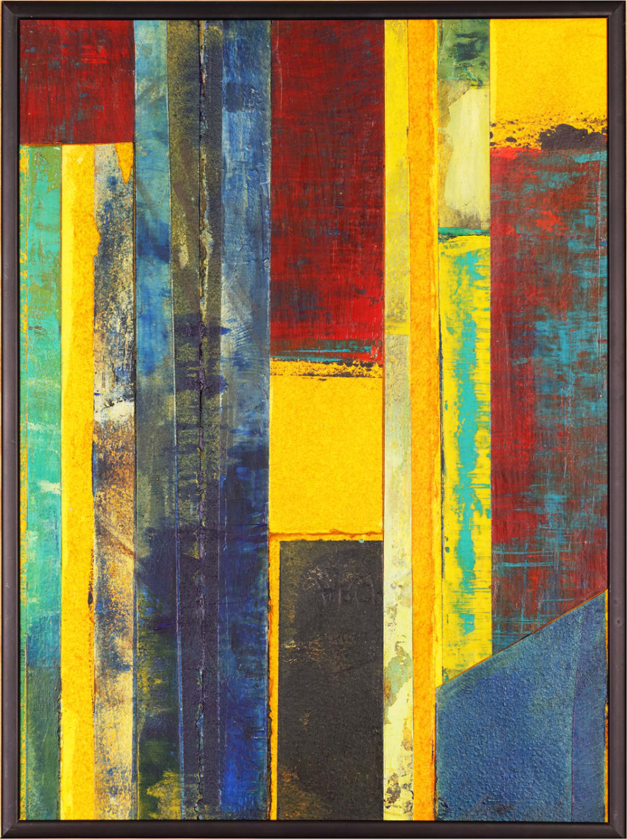 "Bands of Color" by Steven McHugh  Image:  "Bands Of Color" - a stunning mixed media collage painting by abstract painter Steve McHugh, capturing the essence of vibrant bands of color. This stunning piece is created using individual portions of oil paintings, carefully glued together on a sturdy masonite panel to create a visually captivating piece. The bold colors and vertical strips draw the viewers in, with hues of striking blues, sunny yellows, and fiery reds, evoking a sense of energy and movement. Each band of color is meticulously crafted, blending seamlessly to create a mesmerizing work of art that will add a touch of modern sophistication to any space. Don't miss the chance to bring this unique and dynamic piece into your art collection.

Bands are created from paintings of oil paint on oil paper, cut and glued with PH balenced glue on masonite panel.  Size is 12" x 9" x .25" with the frame size is 12.5" x 9.5" x 1" and is ready to hang.

State sales tax and shipping costs are added after sale.