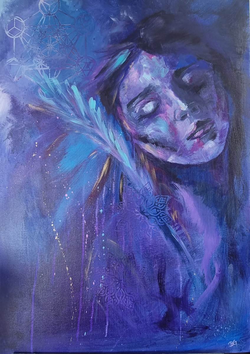 Cosmic Dreamer by Debi Garrett  Image: Drifting between worlds, she listens to the constellations whisper her name.