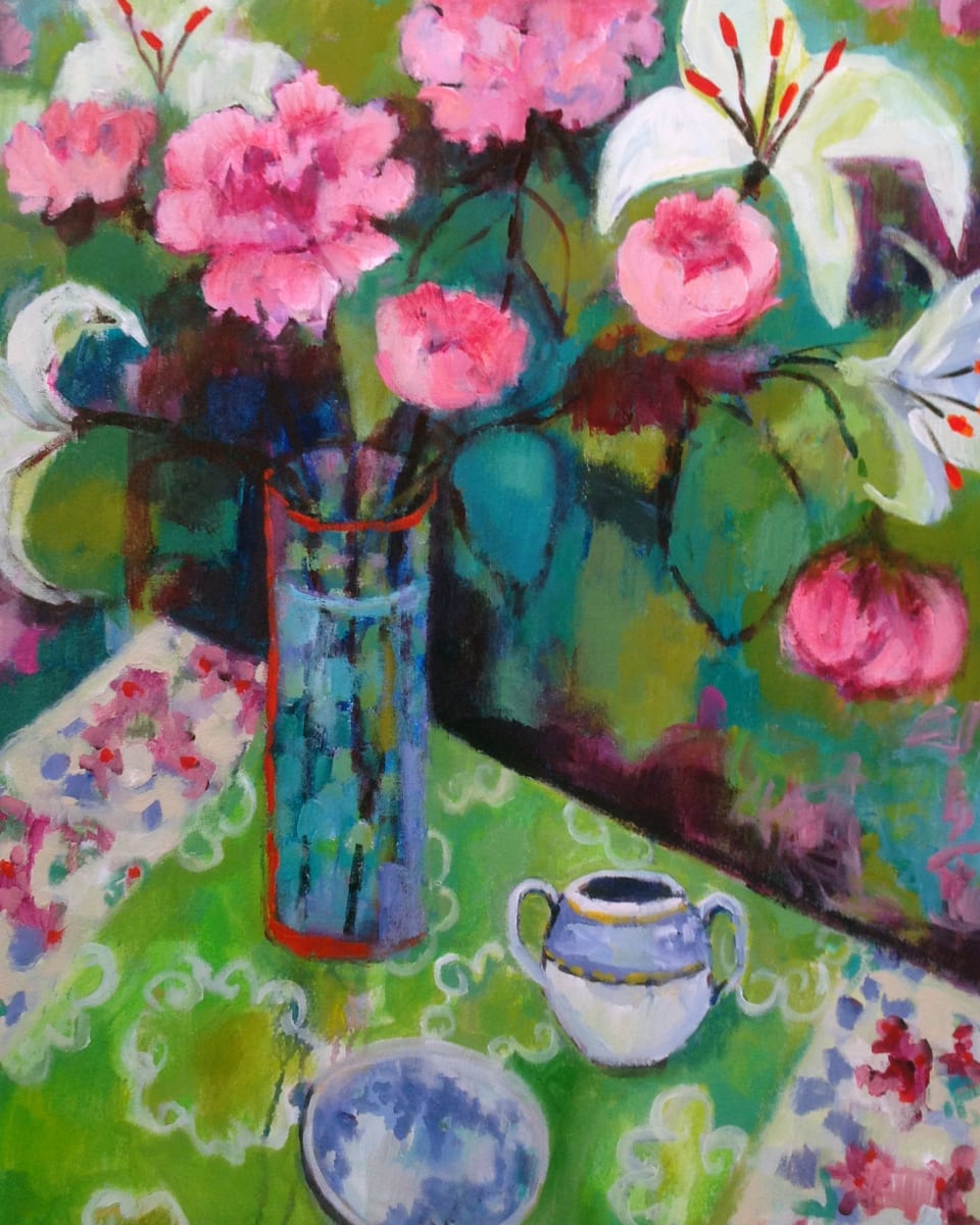 Peonies with Green Table by Annie O'Brien Gonzales 