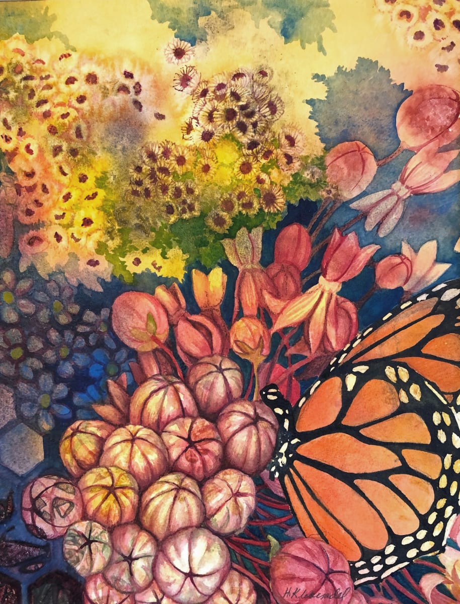 Monarch and Milkweed Blossom an original watercolor 