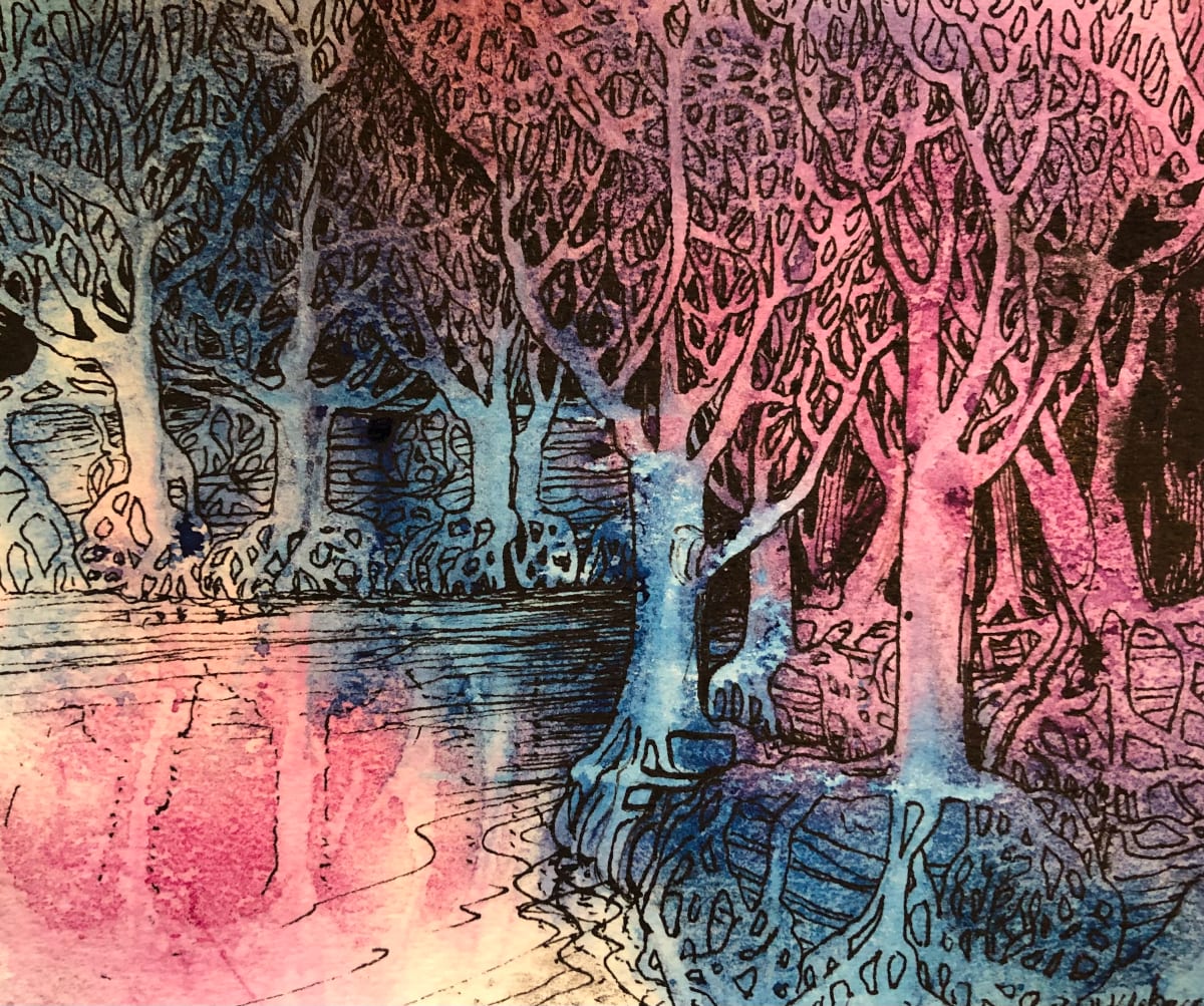 Magic River Trees - Drawing a Day #18 by Helen R Klebesadel 