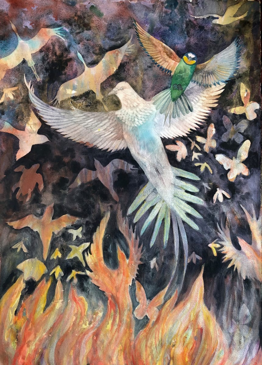 Force of Nature:  Passenger Pigeon an original watercolor by Helen R Klebesadel 