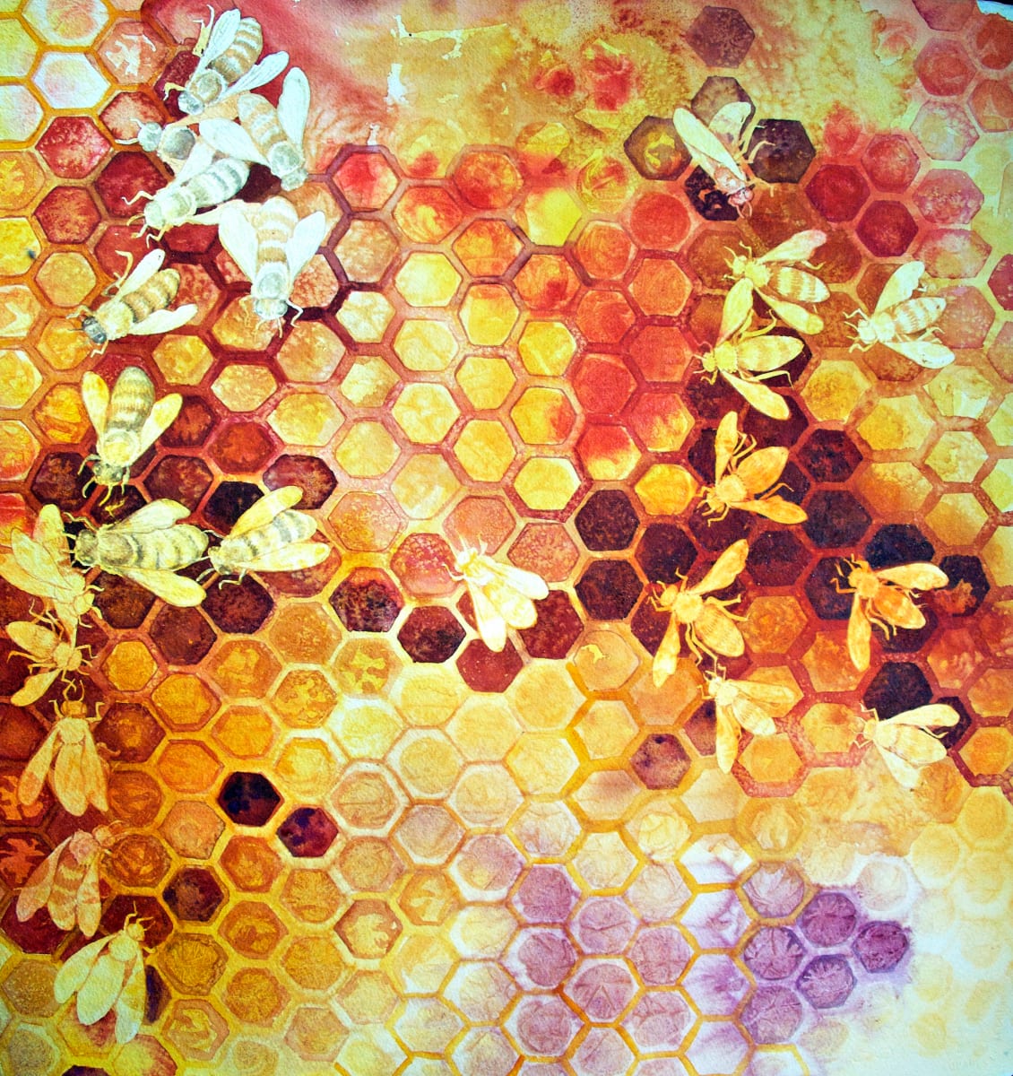 As Go The Bees II an original watercolor by Helen R Klebesadel 