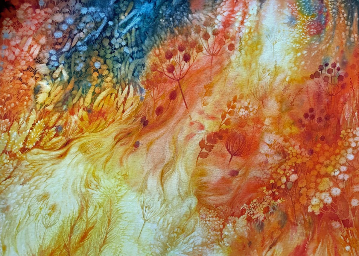 Prairie Fire:  Spring Restoration I an original watercolor 