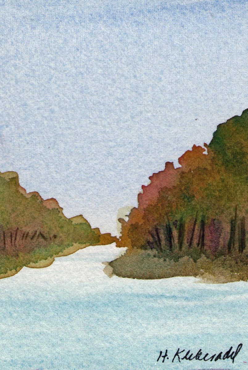 River Study ACEO original watercolor by Helen R Klebesadel 