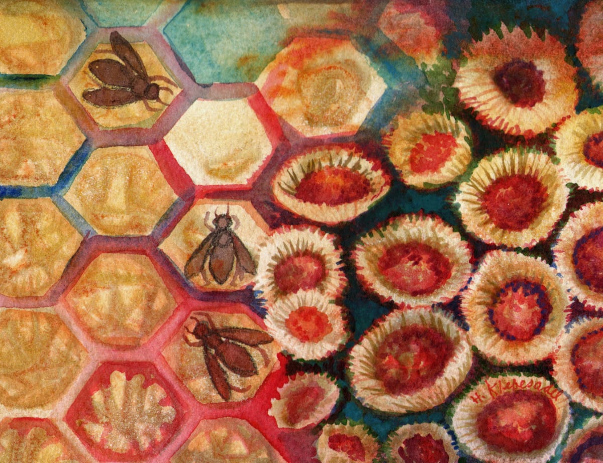 Bee Good IV an original watercolor framed by Helen R Klebesadel 