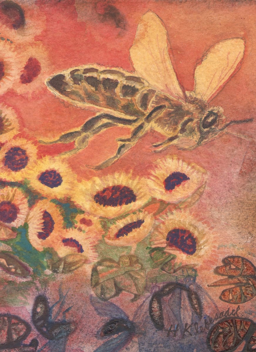Bee Good III and original watercolor framed by Helen R Klebesadel 