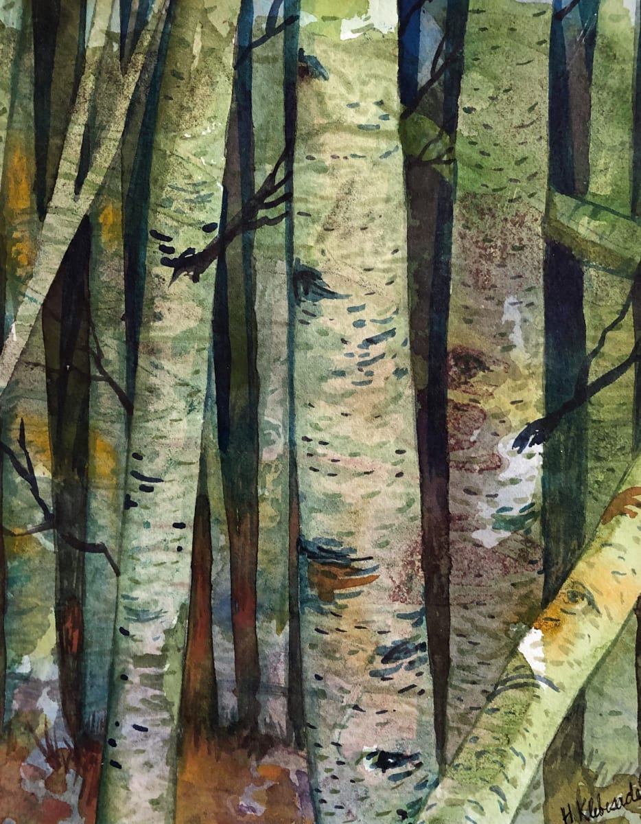 Birch Wood Study II watercolor on paper by Helen R Klebesadel 