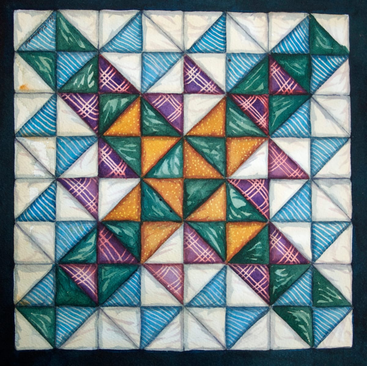 Quilt Square: Hour Glass an original watercolor by Helen R Klebesadel 