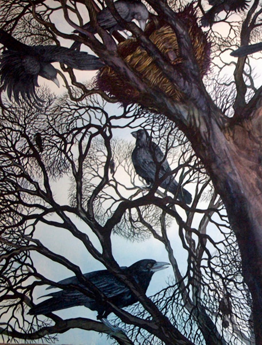 Gathering I:  A Murder of Crows an original watercolor by Helen R Klebesadel 