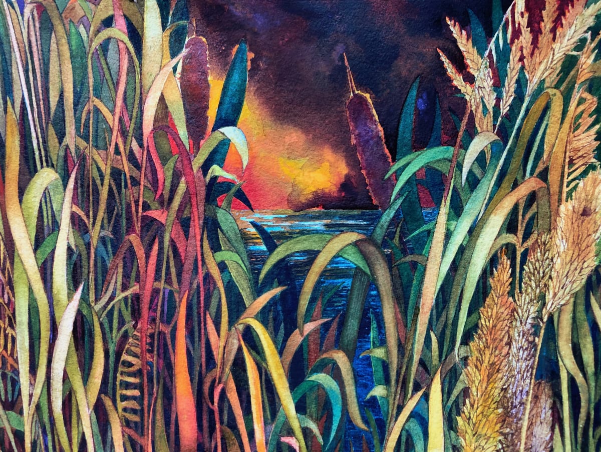 Fall Cattails II an original watercolor on paper 