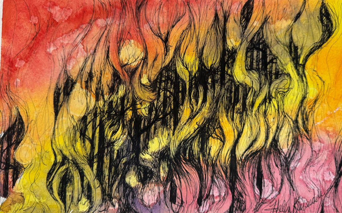 Still Burning:  Trial By Fire II- Drawing a Day #217 by Helen R Klebesadel 