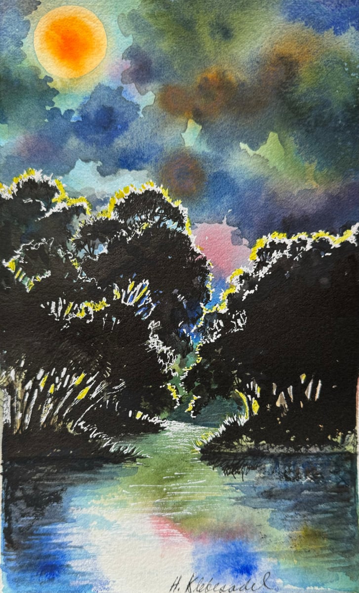 River Dreams by Night - Drawing a Day #242 by Helen R Klebesadel 