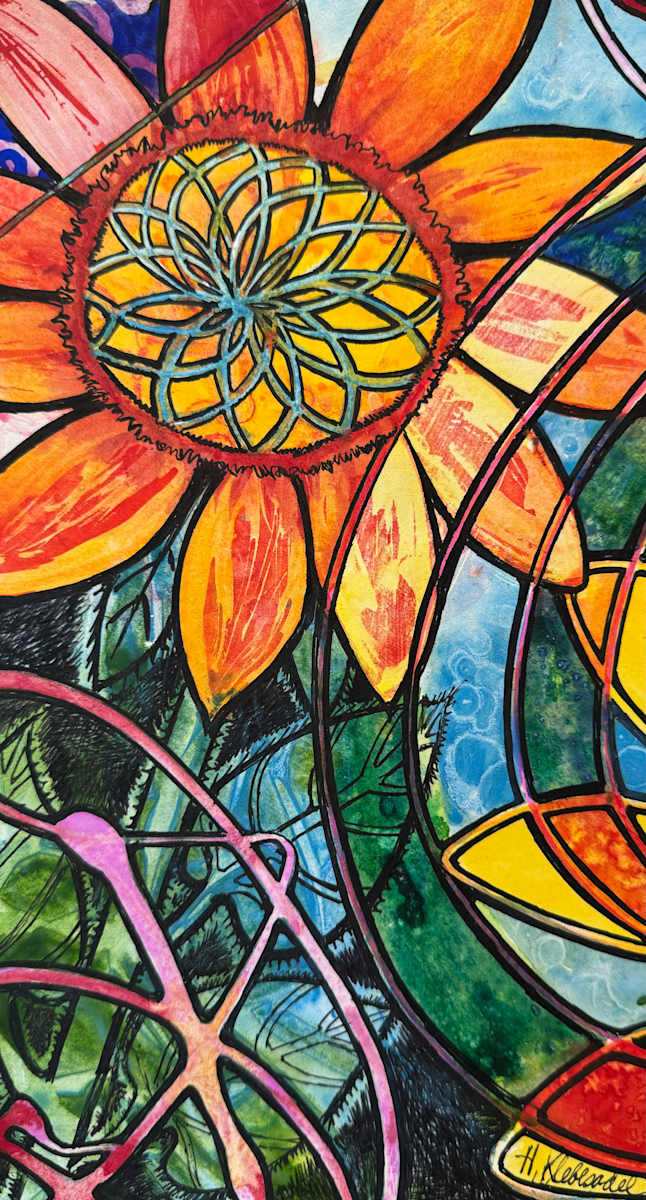 Sun Flower Spiral II- Drawing a Day #259 by Helen R Klebesadel 