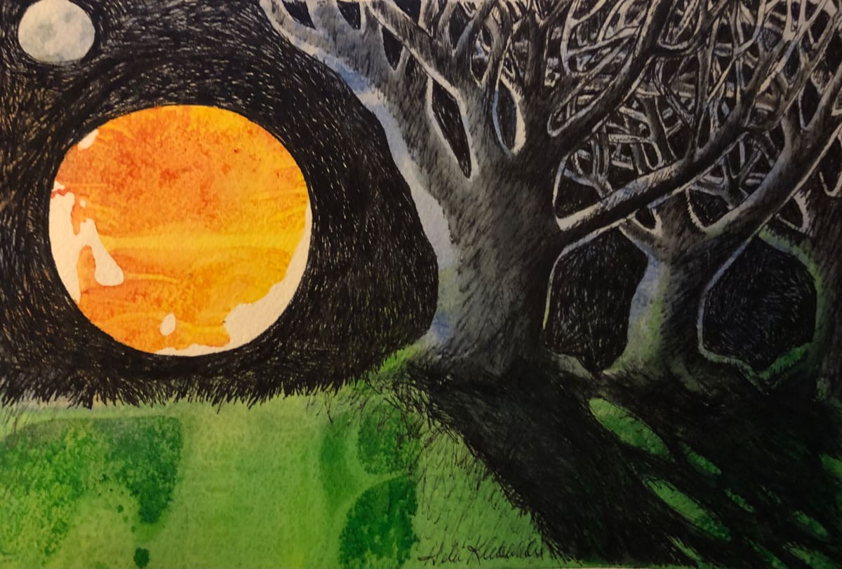 Sunset and Moonrise - Drawing a Day #20 by Helen R Klebesadel 