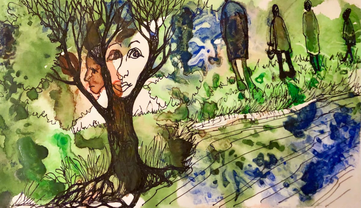 River Nymphs and Walkers - Drawing A Day #74 by Helen R Klebesadel 