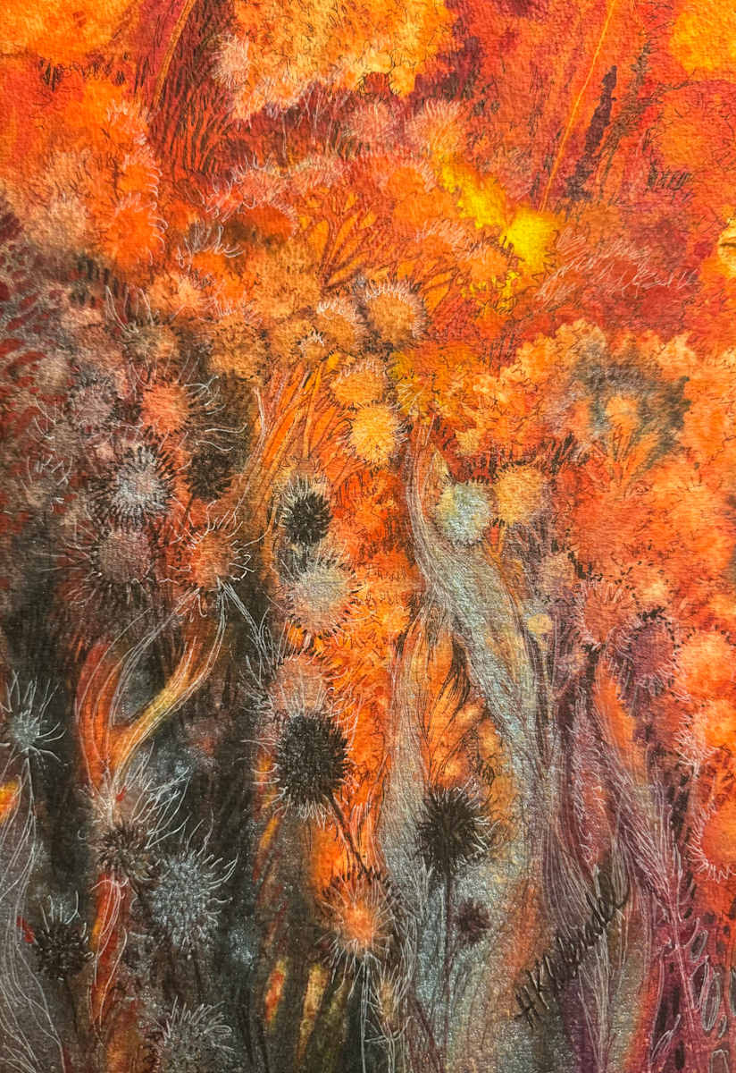 Prairie Fire Study I- Drawing a Day #295 by Helen R Klebesadel 