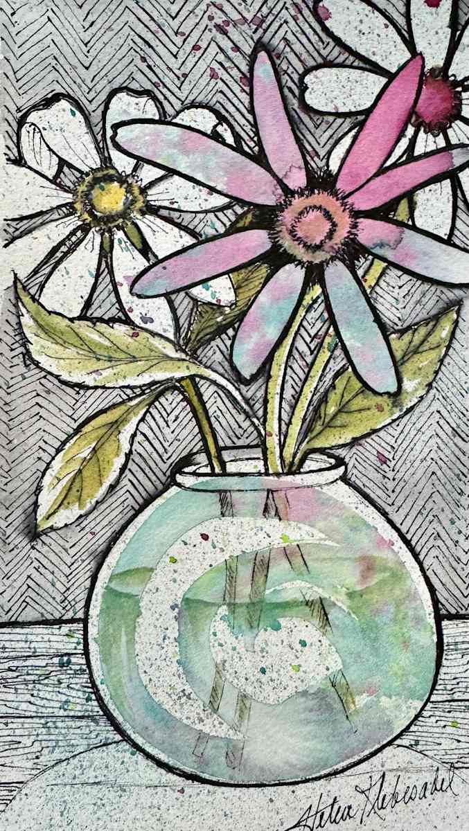 Vase of Posies IV- Drawing a Day #302 by Helen R Klebesadel 