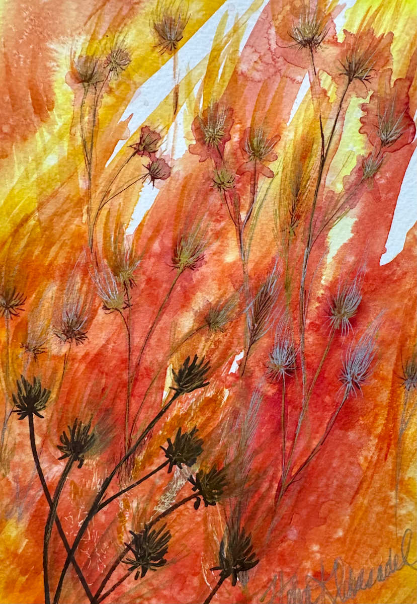 Prairie Fire Study III- Drawing a Day #297 by Helen R Klebesadel 