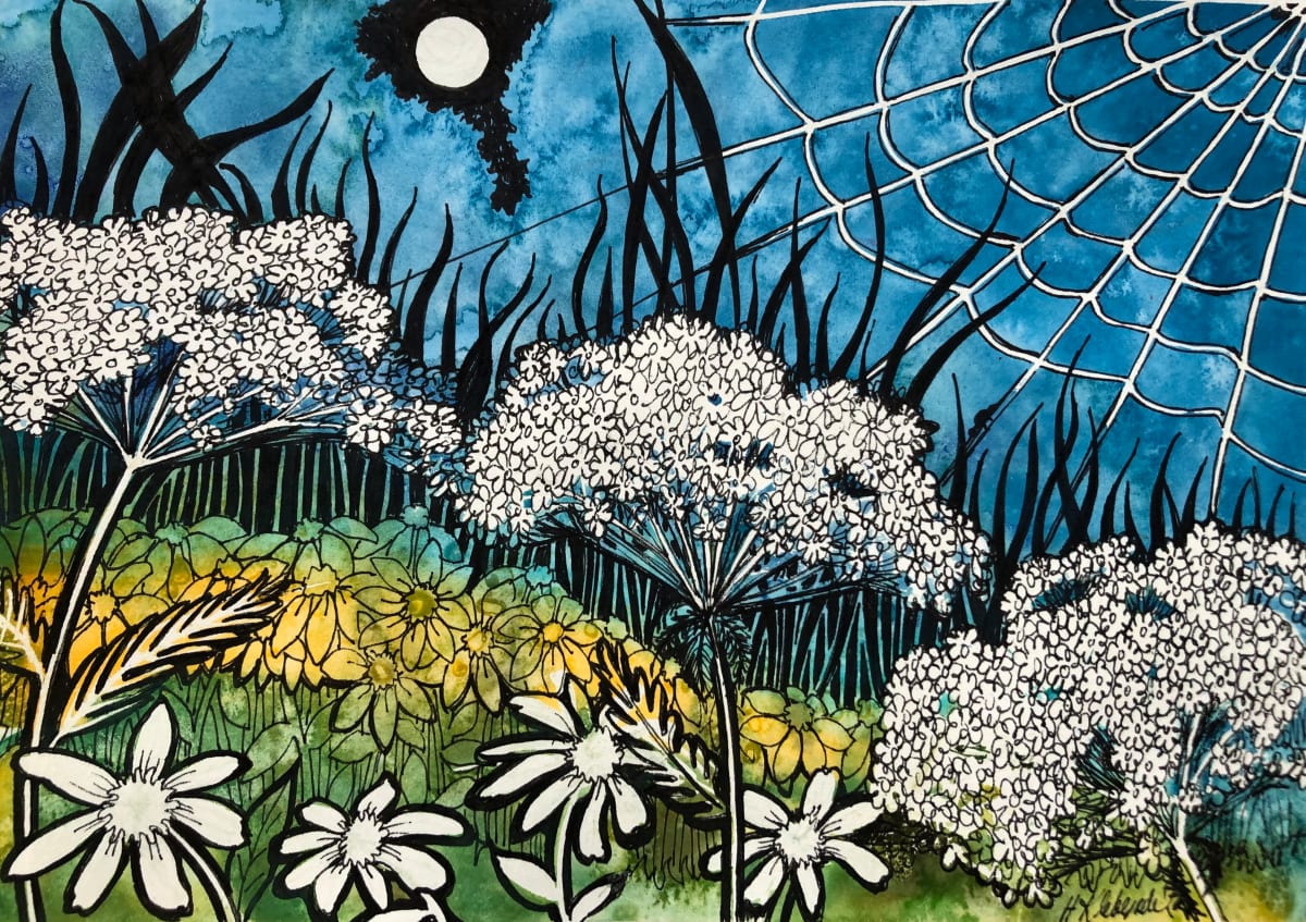 Flower Moon -Drawing a Day #36 by Helen R Klebesadel 