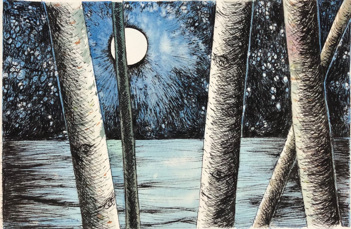 Birches by the Water  -  Drawing a Day #41 by Helen R Klebesadel 