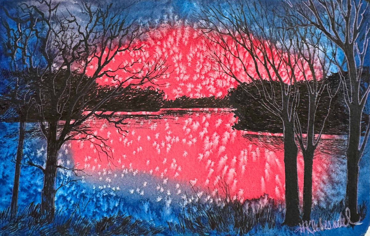 Red Sky At Night- Drawing a Day #311 by Helen R Klebesadel 