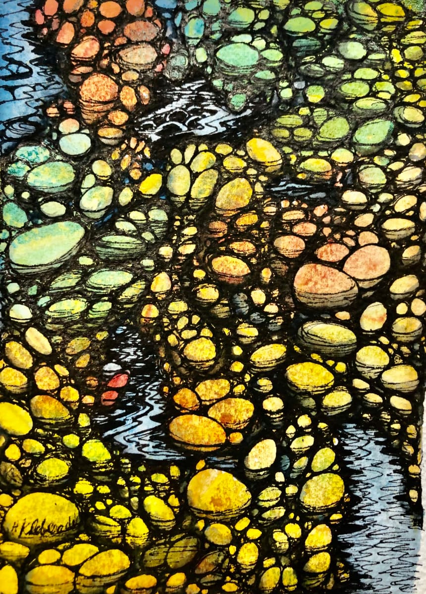 Pebbles in Water II- Drawing a Day #69 by Helen R Klebesadel 