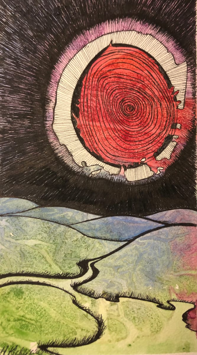 Blood Moon Vista - Drawing a Day #68 by Helen R Klebesadel 