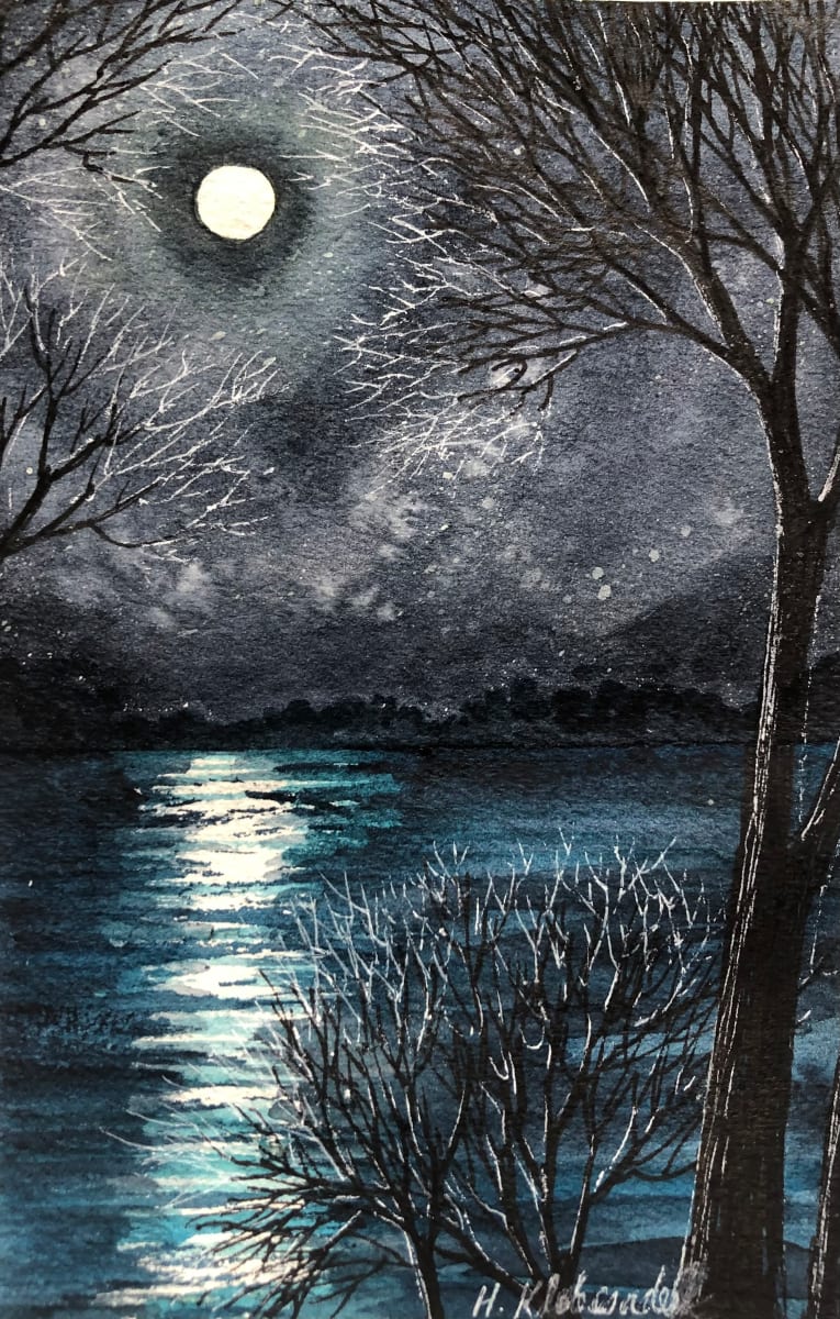 Moonlight - Drawing A Day #84 by Helen R Klebesadel 