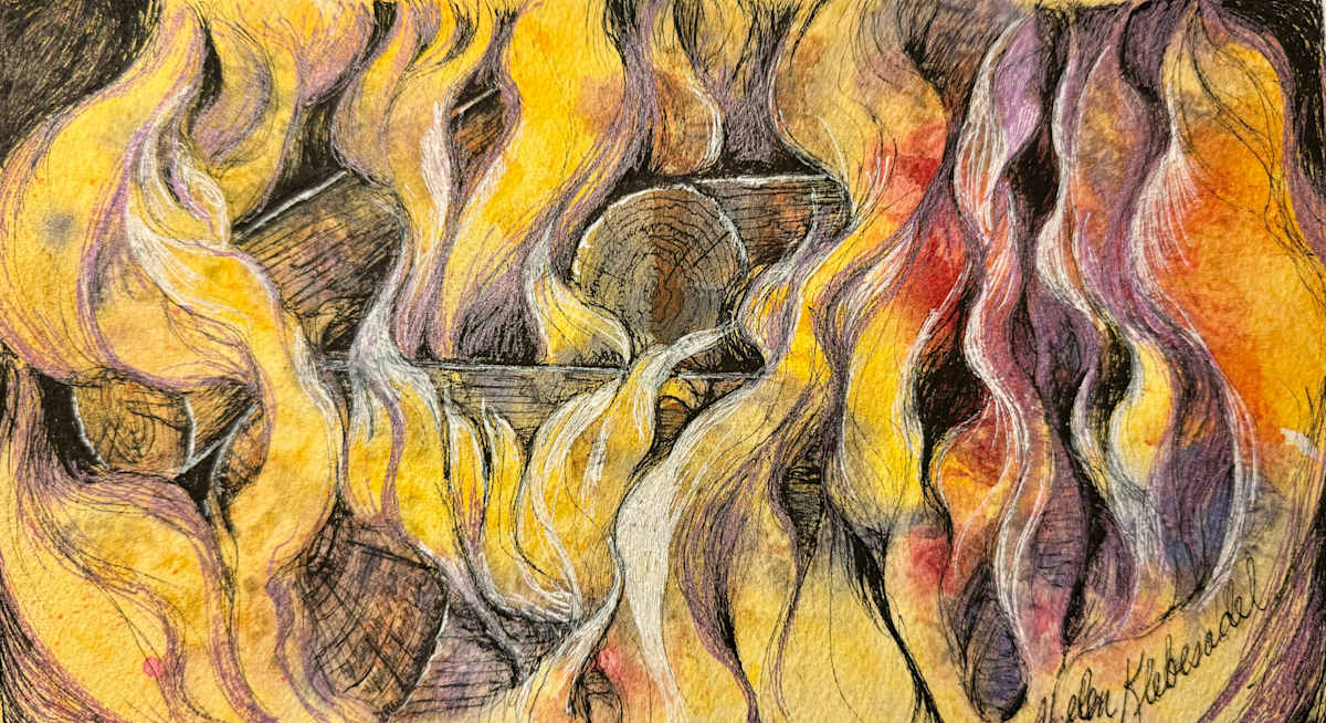 Yule Fire-Drawing a Day #360 by Helen R Klebesadel 