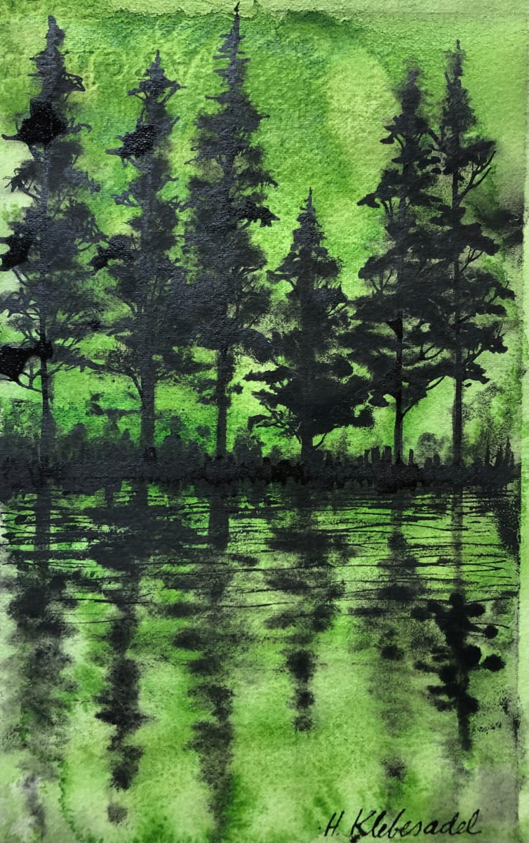 Reflections on Green - Drawing a Day #110 by Helen R Klebesadel 