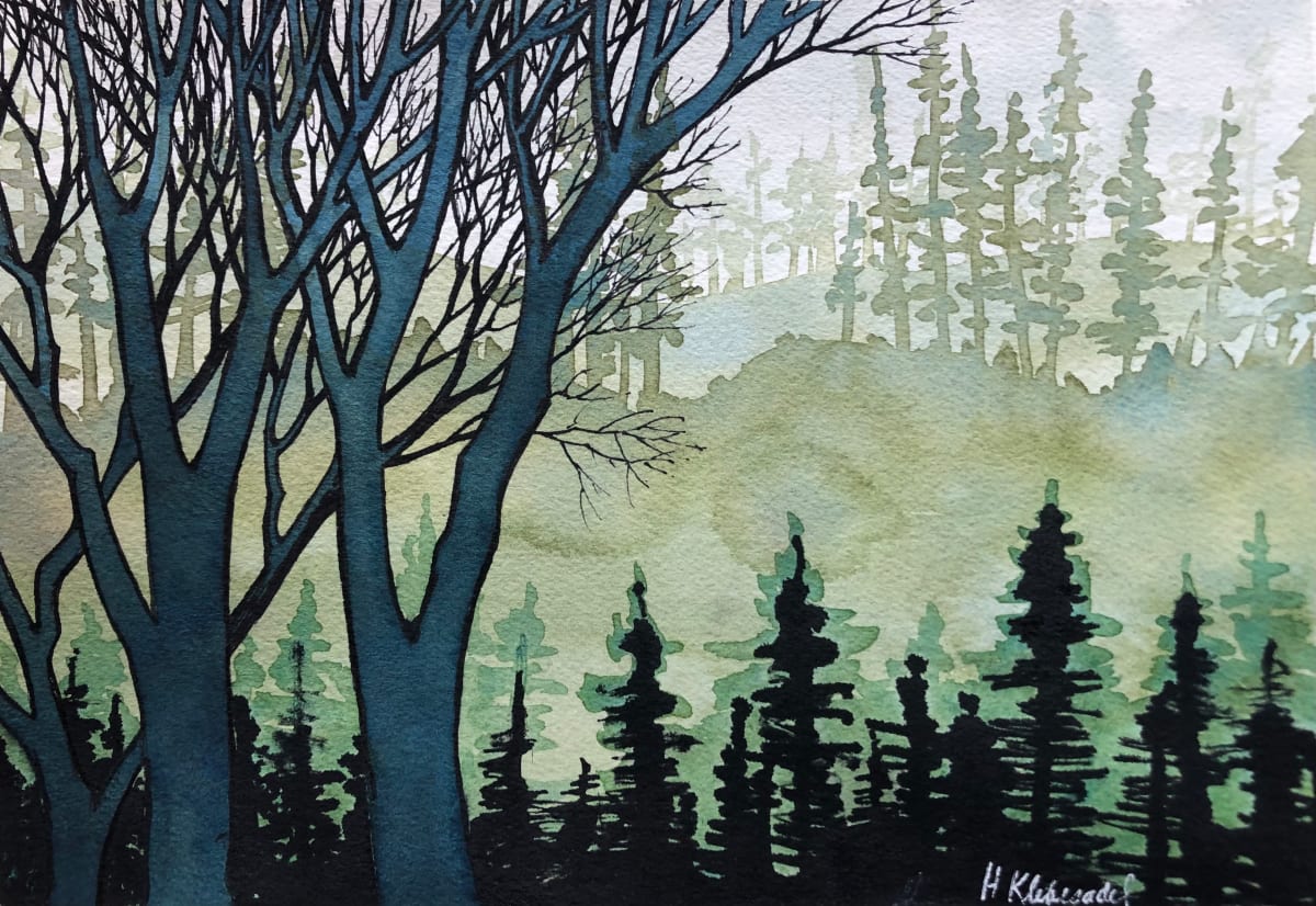 Green on Green - Drawing a Day #106 by Helen R Klebesadel 