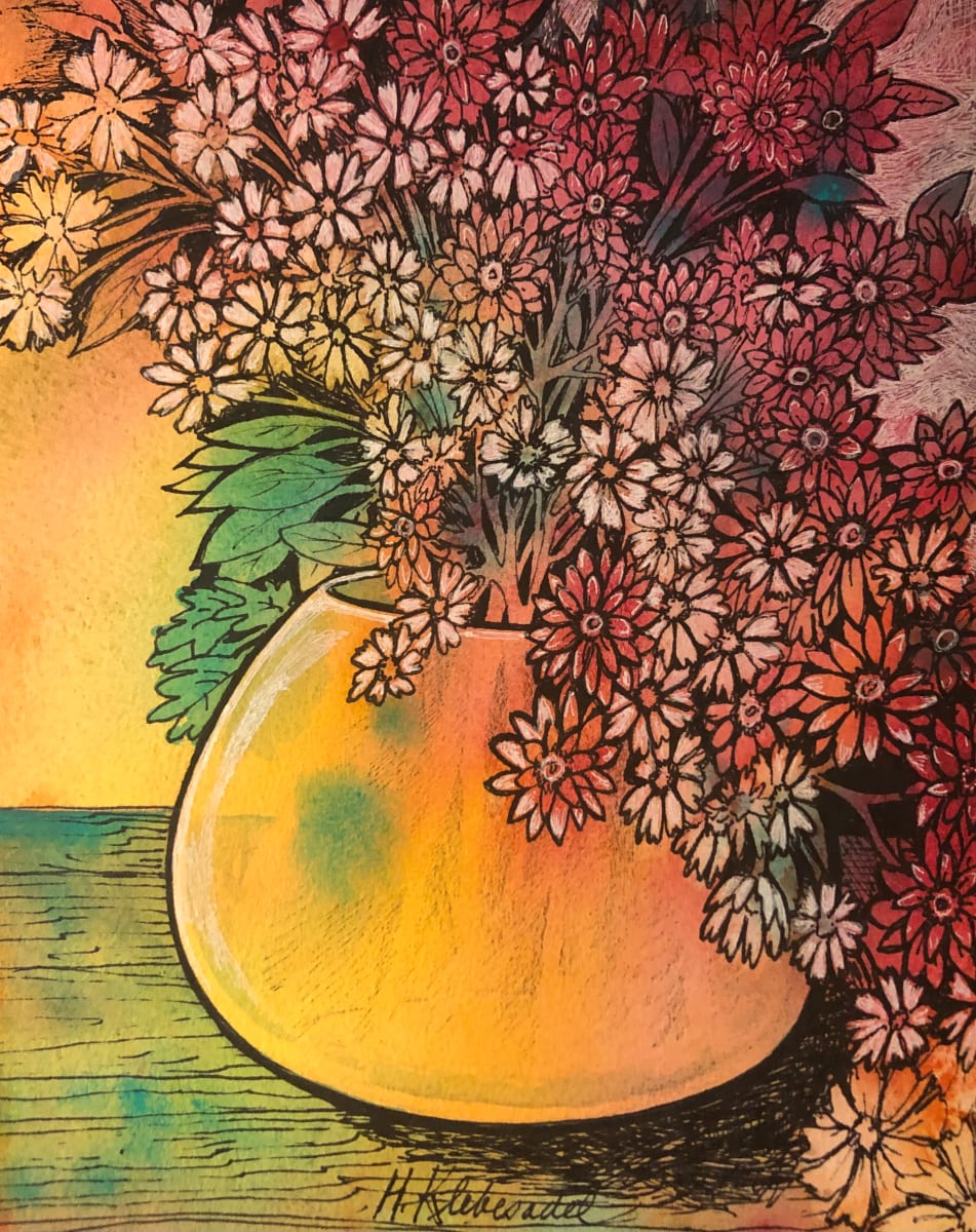 Flowers  in Gold- Drawing a Day #151 by Helen R Klebesadel 