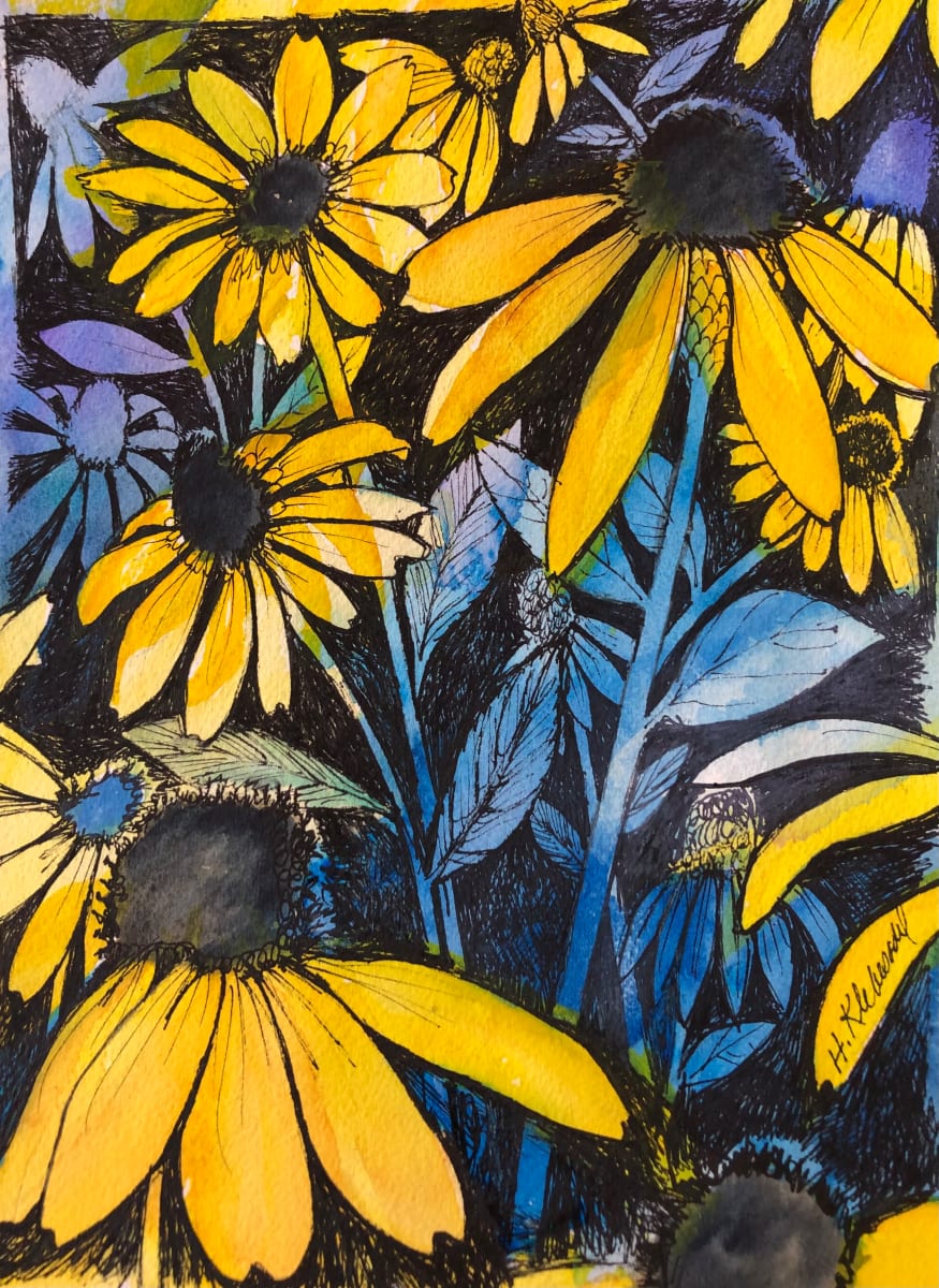 Black Eyed Susans -Drawing a Day #190 by Helen R Klebesadel 