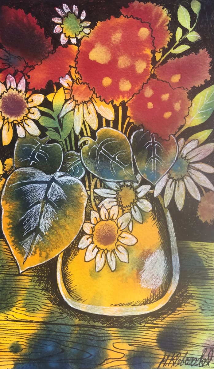 Vase of Posies - Drawing a Day #194 by Helen R Klebesadel 
